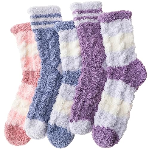 ANTSANG Womens Fuzzy Socks Slipper Winter Fluffy Comfy Cozy Socks Cabin Warm Home Socks - One Size - Blue/Purple/Red