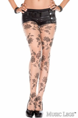 Roses Pantyhose | Beige-Black / OS