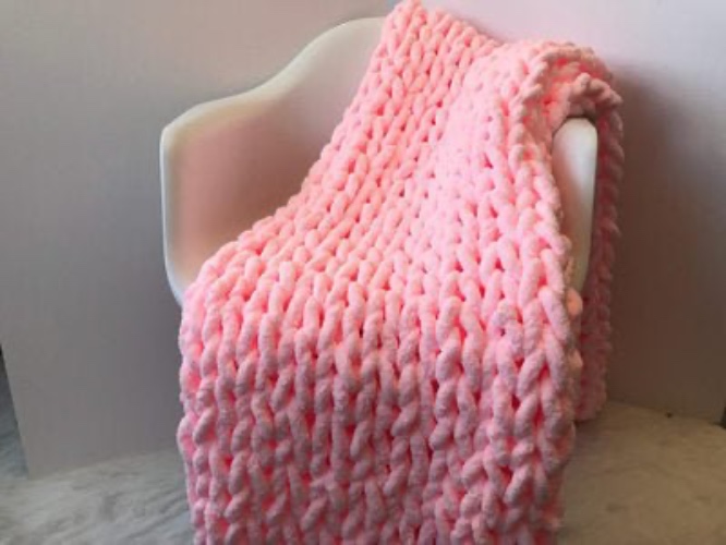 Chunky Knitted Blanket - Pink / 31.5" x 31.5" (80x80cm)