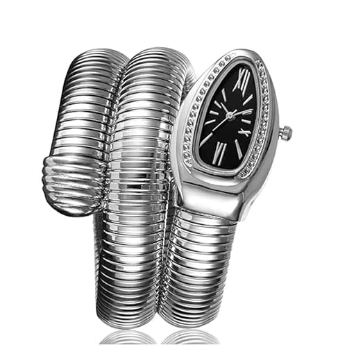 DGCZYXGL Snake Watch, Snake Shape Bangle Watches, Snake Watches for Women, Dress Watch, Women's Dressing Snake Shape Bangle Bracelet Watch, Unique Design Snake Shaped - Sliver