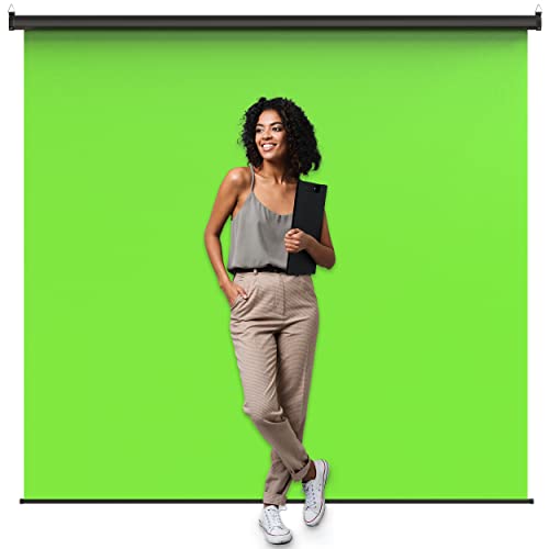 KHOMO GEAR Green Screen 84 x 84 inch - Extra Large Pull Down Projector Green Screen Backdrop - Durable Height-Adjustable - Multiple Hanging Options - Portable Collapsible Roll Down Projector Screen - Green / Black Frame - Pull Down - Large