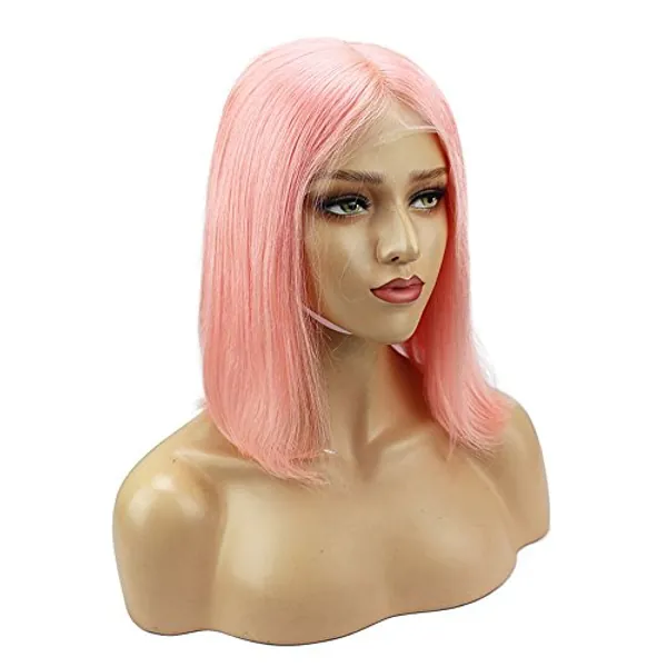 Mila 14inch/35cm Naturel Humain Cheveux Perruque Rose Couleur Short Bob Lace Front Wig 130% Densité 100% Human Hair Pink Glueless Lace Wig