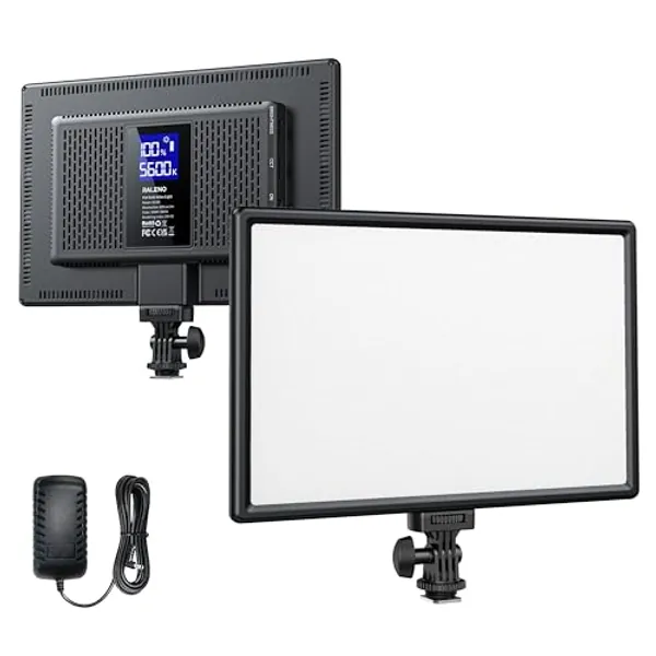 RALENO 19.5W LED Vidéo Lumière, Lampe de Caméra Ultra-Mince 95+ 3200 à 5600K, Écran LCD et Batterie Rechargeable de 8000mAh pour Éclairage Doux en Studio, Youtube, Photographie et Vidéoconférence