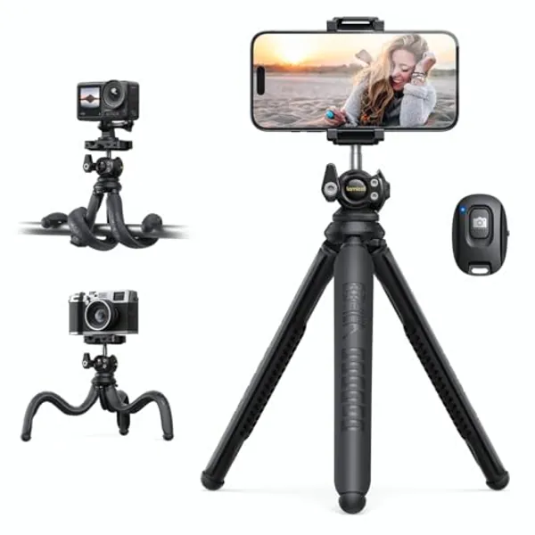 Lamicall Trépied pour Téléphone - [3 en 1] Mini Trépied Flexible Smartphone Portable avec Télécommande sans Fil, 360° Rotation, Mini Trépied Portable avec Vis 1/4'' pour iPhone/Android/GoPro/Caméra