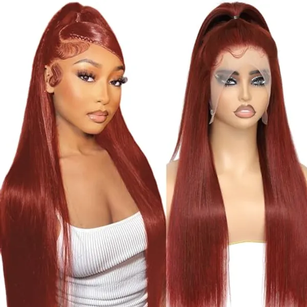 Perruque Femme Naturelle Brésilien Brun Rougeâtre Straight 13x6 HD Lace Wig Human Hair #33 Perruque Cheveux Humain 220 Density Lace Frontal Human Hair Wig Reddish Brown Perruque Naturelle 28 Pouces