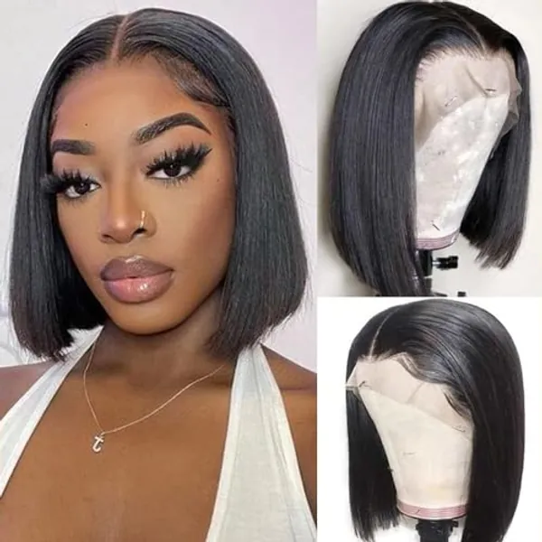 13x4 Lace Frontal Perruque Femme Naturelle Brésilien Straight Lace Wig 8 Pouces Virgin Human Hair Courte Lisse Perruque Cheveux Humain Perruque Bresilienne Courte Nature Color