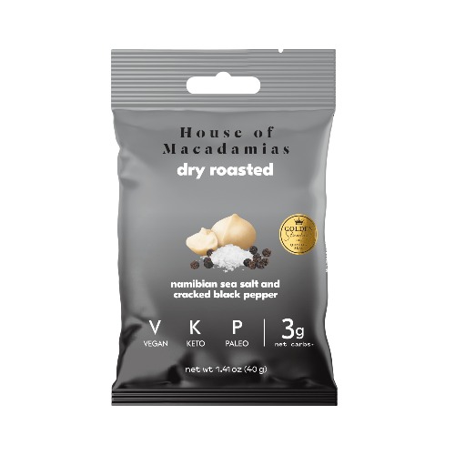 Dry Roasted Macadamia Nuts with Namibian Sea Salt & Cracked Pepper (12 Bags)