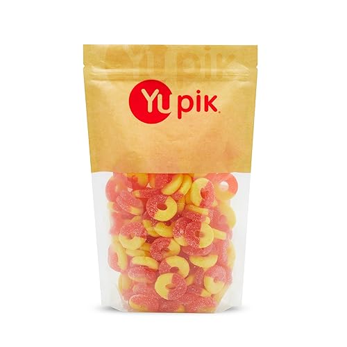 Yupik Gummy Sour Peach Rings, 1 kg, Gluten-Free, Fruity Peach Flavor, Sugary Coating, Chewy Gummies, Fun Treat, Sweet Candy, Delicious Snack, Ideal for Gifting, Holidays & Baking - Sour Peach - 1 kg (Pack of 1)