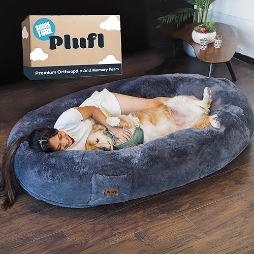 Plufl, The Original Human Dog Bed for Adults, Kids, and Pets. As Seen on Shark Tank. Comfy Plush Large Bean Bag with Memory Foam, Machine Washable, and Durable. Perfect nap and Floor Bed - Black - Black