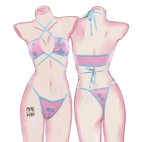 Love - Retro Charm Anime Swimsuit - Blue & Pink / L/XL