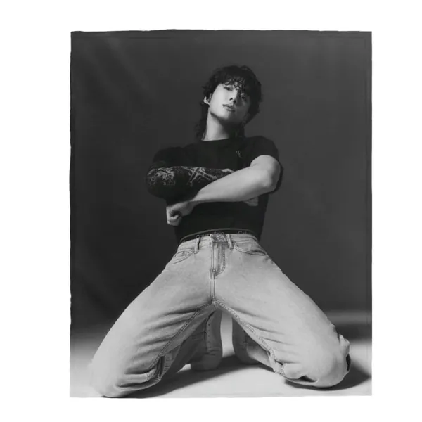 Jungkook Photo Blanket, JK Merch Velveteen Plush Blanket, Custom Gift for Army and K-Pop Fans, Baby Star Candy Gift, Apobangpo #2134