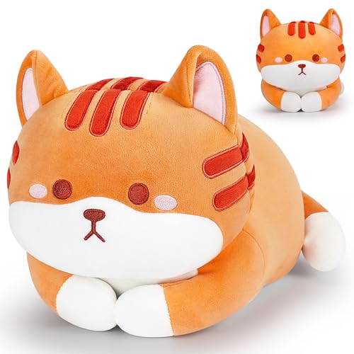 Achwishap Cat Weighted Stuffed Animal,3.0lb Cute Cat Plush Pillow,Kawaii Kitten Plush Kitty Hugging Pillow,Soft Cat Plush Toys Body Pillows Gifts for Birthday(Orange,15.7”) - 15.7” - Orange Cat