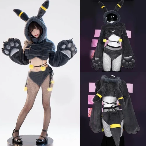 Cosplay Cartoon Bunny Bee Hooded Plush Lingerie Set