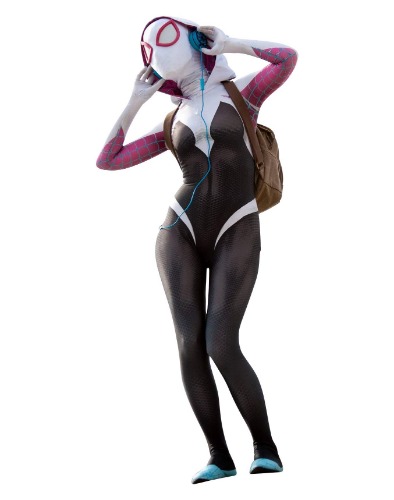 Cosplay Life Spider Gwen Cosplay Costume Halloween Lycra Fabric Bodysuit With Mask and Lenses For Unisex Adult - Small