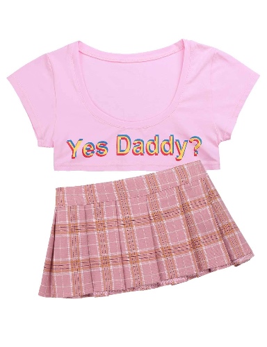 iEFiEL Damen Sexy Minirock mit BHS Set Yes Daddy Babydoll Nachtwäsche Crop Tops Cosplay Schulmädchen Kostüm Dessous - Einheitsgröße Rosa