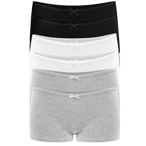 Allxwek Womens Cotton Underwear Boy Shorts for Women Stretch Comfort Boxer Briefs Ladies Knot Panties 3/6 3901 - Large - 2 Black 2grey 2white