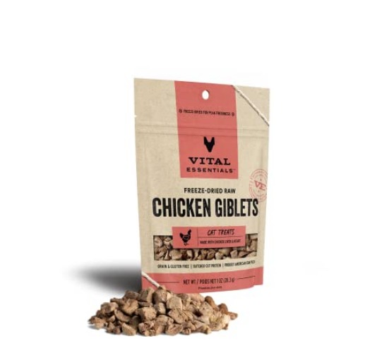 Vital Essentials Freeze Dried Raw Cat Treats, Chicken Giblets, 1 oz - New Packaging - Chicken Giblets