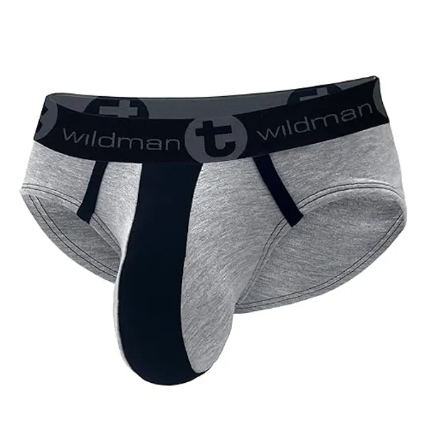 Wildmant Stretch Cotton Big Boy Pouch Brief Gray/Black - Large - Black