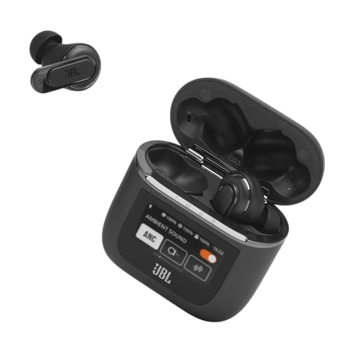 JBL Tour Pro 2 - True wireless Noise Cancelling earbuds with Smart Charging Case, 6-mic perfect calls with voice control, Up to 40hrs of playtime, Immersive Spatial Sound (Black) - Black - Small - Headphones