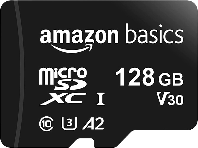 Amazon Basics microSDXC Memory Card with Full Size Adapter, A2, U3, Read Speed up to 100 MB/s, 128 GB - 128GB