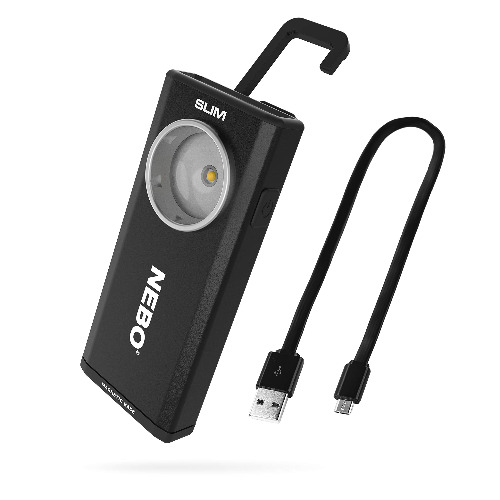 NEBO Slim Work Light, USB Rechargeable Bright Pocket Light with Clip, Hook and Magnetic Base for Hands-Free Lighting Portable COB LED Dimmable Work Light Flashlight 500 Lumens -Black - First Generation - New Black