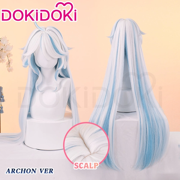 【Ready For Ship】DokiDoki Game Genshin Impact Cosplay Fontaine Furina God of Justice Divinity Wig Long Straight White Blue Focalors