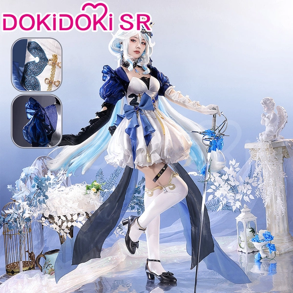 DokiDoki-SR Game Genshin Impact Cosplay Furina Costume Alice Blue Doujin Dress Fontaine Focalors