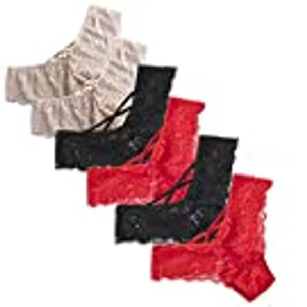 Anna & Eric Floral Lace Sexy V-Back Criss Cross Mid Rise Thong Panties