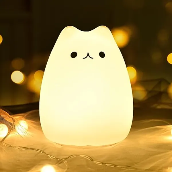 GoLine Cat Lamp, Cute Kitty Night Light, Gifts for Women Teen Girls Baby, Night Lights for Kids Bedroom, Cute Christmas Kitty Silicone Nightlights for Children Toddler. - Celebrity Cat - 6 Inch Tap