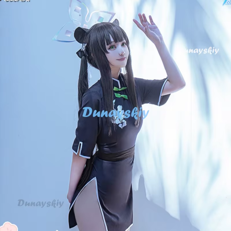 Anime Blue Archive Cosplay Sunohara Shun Chilhood Cosplay Suit Dark Blue Cheongsam Dress Hairpins Women Halloween Roleplay - AliExpress 200000532