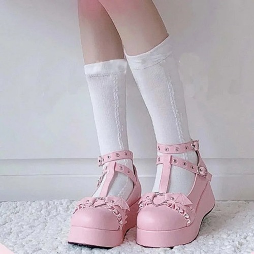 Pink/Black PU Lolita Kawaii Shoes - Pink / 40