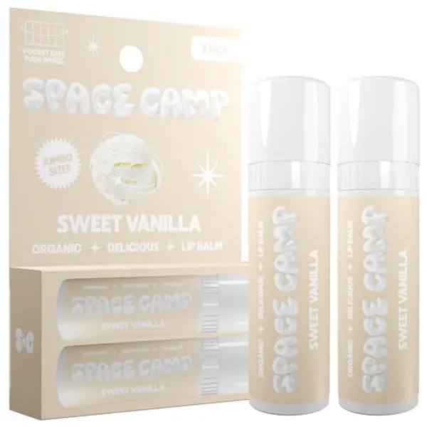 Space Camp Jumbo Lip Balm - Sweet Vanilla Organic Flavored Balm (2 Pack)