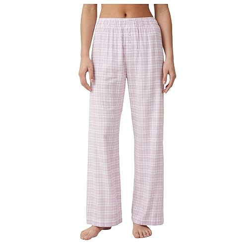 Women Y2K Plaid Pants Elastic Waist Gingham Lounge Pants Wide Leg Checkered Print Cute Pajama Bottoms Streetwear - L Light Purple - Small