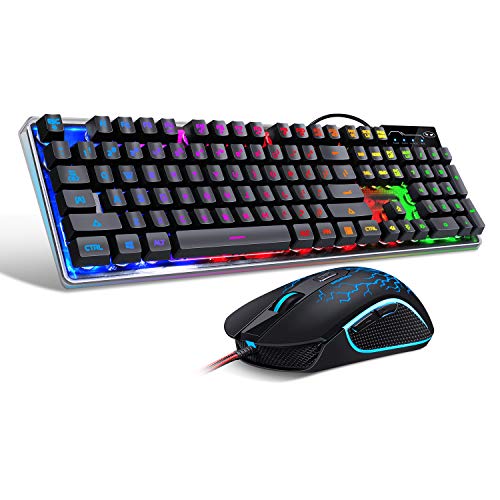 Gaming Keyboard and Mouse Combo, K1 LED Rainbow Backlit Keyboard with 104 Key Computer PC Gaming Keyboard for PC/Laptop - K1 black