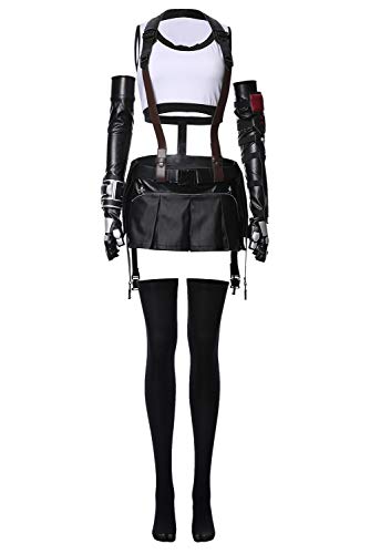Womens Tifa Lockhart Cosplay Costume Halloween Roleplay Full Set Outfits - Small - Black