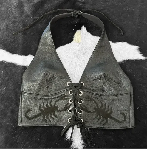 Black Leather Halter with Black Scorpion / L