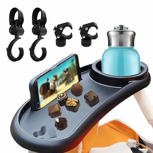 XIDAJIE 3-in-1 Universal Stroller Snack Tray with Cup Holder and Phone Holder Baby Stroller Hooks for Bags Perfect for Shopping Grocery Bag and Stroller Accessories