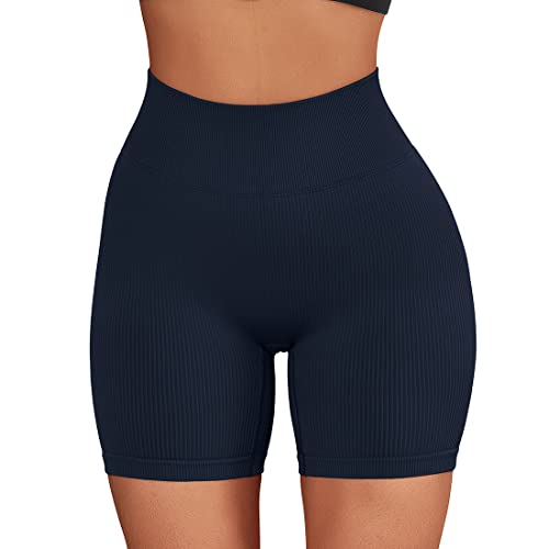 SUUKSESS Women Ribbed Seamless Leggings High Waisted Workout Gym Yoga Pants - Medium - 17 Shorts Dark Blue