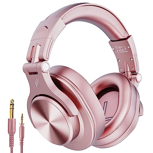 OneOdio A70 Bluetooth Over Ear Headphones for Women and Girls, Pink DJ Headphones, Wired Wireless Recording Headsets, Shareport, Stereo Jack for Guitar Amp Computer PC Tablet (Rose Gold) - Rose Gold