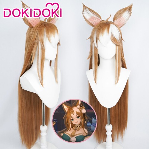 【Ready for ship】Ears Included DokiDoki Game Genshin Impact Miss Hina Cosplay Wig Gorou | One size