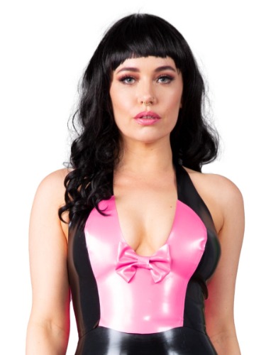V-neck Latex Top & Bow | S