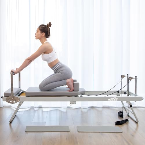 RUN.SE Pilates Reformer Foldable Pilates Exerciser Compact Home Yoga Bed for Home Office Yoga Room Max Weight 330lbs - White