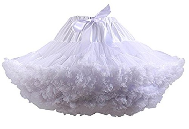 Colyanda Women's Pettiskirt 3-Layered Elastic Waist Chiffon Petticoat Puffy Tutu Tulle Skirt - White