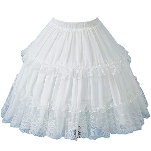 VEPYCLY Girls Skirt Short Petticoat Cosplay Lace Fishbone Lolita Slip Liner White Elastic Waist Petticoats - One Size - White