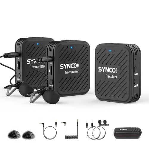 SYNCO Wireless Lavalier Microphone System, [Official] G1(A2) 2.4GHz Wireless Lapel Mic Dual Transmitter 1 Receiver for DSLR Camera Smartphone Camcorder - Dual - Black 2tx+1rx
