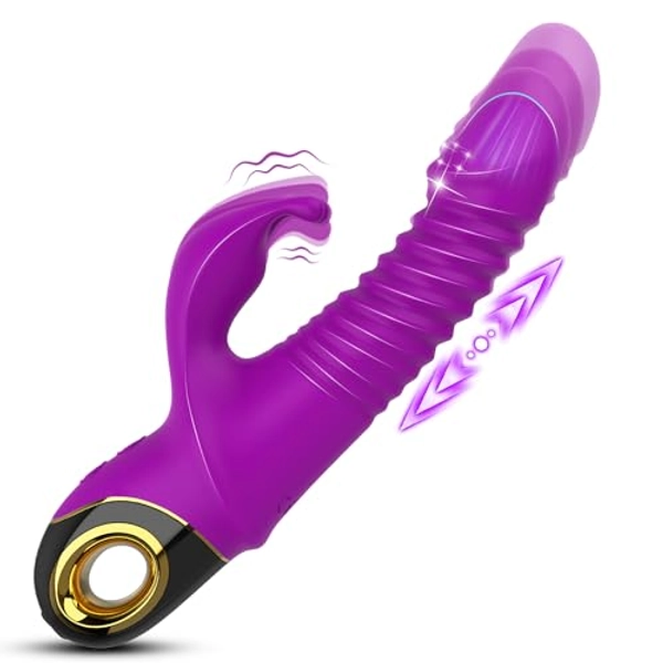 Thrusting Dildo G-spot Rabbit Vibrator - Silicone Realistic Dildo Massager Clitoral Vaginal Stimulator with 9 Vibrating & 5 Telescopic Rotating Modes, Waterproof Adult Sex Toys for Women