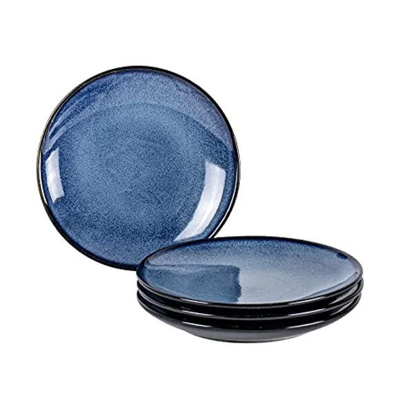 UNICASA Speiseteller Porzellan 4 Personen, Große Salatteller Vintage Blau - 20 cm, Set 4-tlg Geschirrservice Tafelservice, Spülmaschinenfestes Keramik Teller