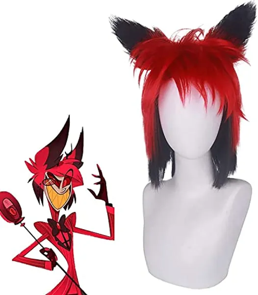 Uearlid Wig Anime Cosplay Anime Cosplay Perücken, Alastor Cosplay Perücken mit freier Wig-Kappe (Farbe: rot)