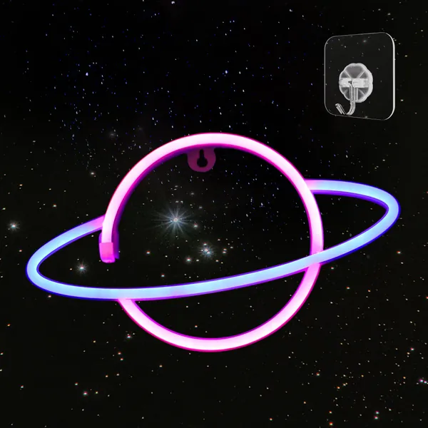 Planet Neon Light Signs,Neon Lights for Wall Decor Pink/Blue Planet,Neon Planet Lamp,USB Charging/Battery Operated Planet Sign,Neon Sign for Bedroom, Kids Room,Birthday,Party,Christmas, Festival Decor