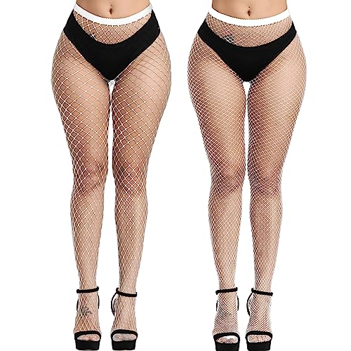 WEANMIX Fishnet Stockings Lace Patterned Tights High Waist Pantyhose Fishnets for Women - One Size - C09-white-medium+small Grid